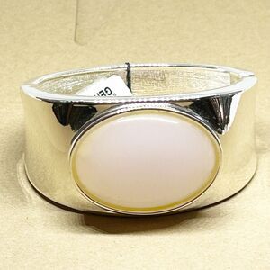 White House Black Market WHBM Wide Hinged Pink Stone Bracelet Silver Tone NWT